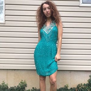 Vintage 1920’s Blue Silk Beaded Flapper Dress